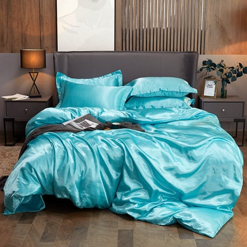 Satin Bedding Set Aqua Blue – Bohemian Lifestyle Store