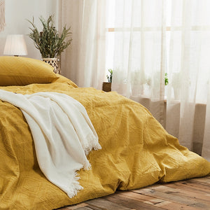100% Cotton Chenille Bedding Set - Mustard