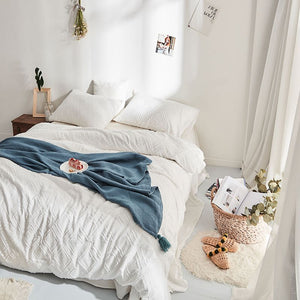 Luxury 100% Cotton Chenille 4 Pcs Bedding Set - White