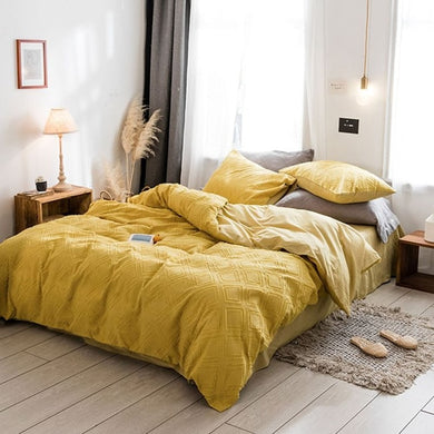 Luxury 100% Cotton Chenille 4 Pcs Bedding Set - Yellow