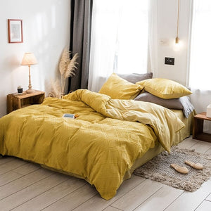 Luxury 100% Cotton Chenille 4 Pcs Bedding Set - Yellow