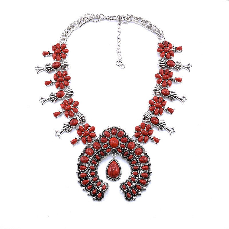 Tibetan Silver Necklace in Blue, Red or Black