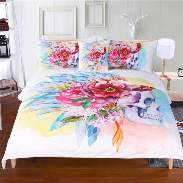 Skull and Floral Bed Set - 4 Pieces