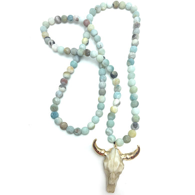 Frosted Amazonite Skull Necklace