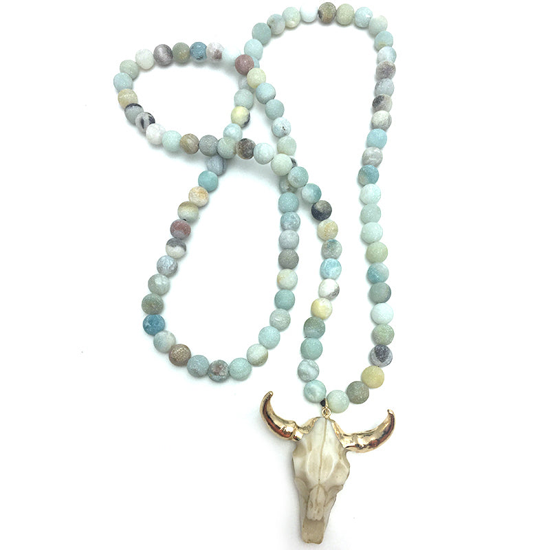 Frosted Amazonite Skull Necklace