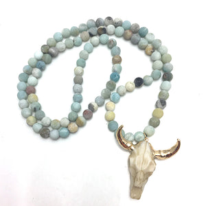 Frosted Amazonite Skull Necklace