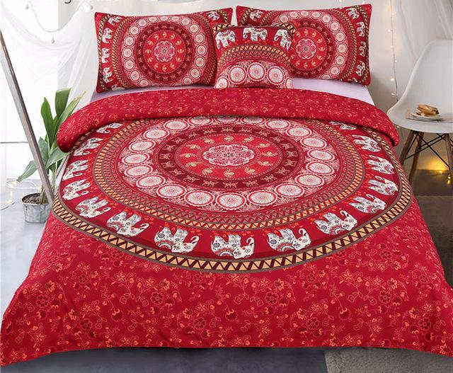 Mandala Quilt Cover Set - Red Mandala Elephant