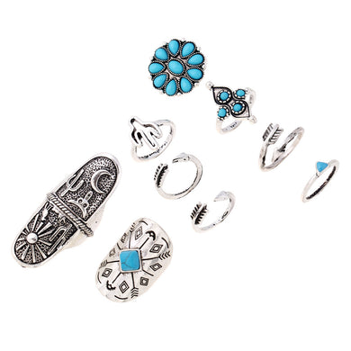 Vintage Tibet Silver Ring Sets of 9 Pieces