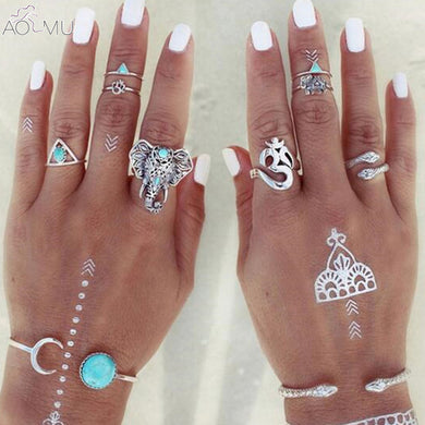 Elephant 8pcs Ring Set