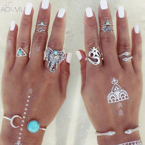 Elephant 8pcs Ring Set