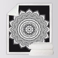 Load image into Gallery viewer, Black and White Mandala Boho Throw Blanket