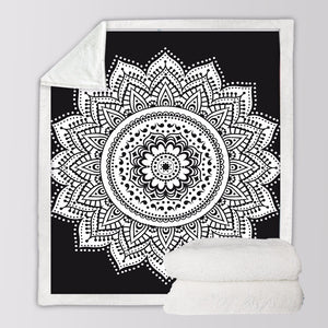 Black and White Mandala Boho Throw Blanket