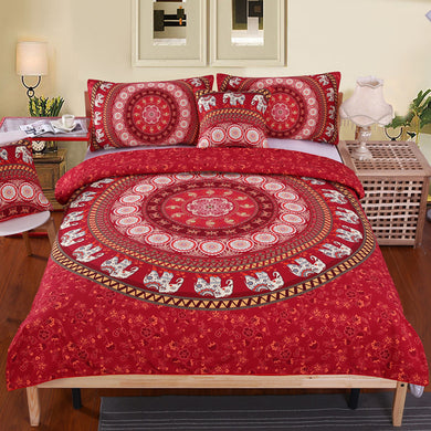 Mandala Quilt Cover Set - Red Mandala Elephant