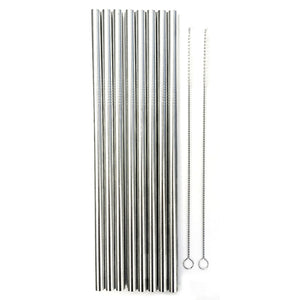 Eco-Friendly 8 Pcs Stainless Steel Straw + 2 Cleaning Brushes - Reusable
