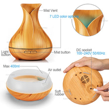 Load image into Gallery viewer, Wood colour Ultrasonic Humidifier With 7 Color Lights