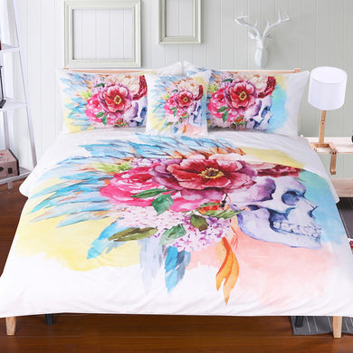 Skull and Floral Bed Set - 4 Pieces
