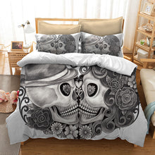 Load image into Gallery viewer, Black and White Sugar Skull Bed Set