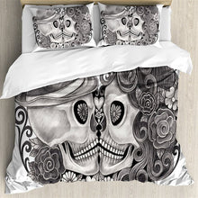 Load image into Gallery viewer, Black and White Sugar Skull Bed Set
