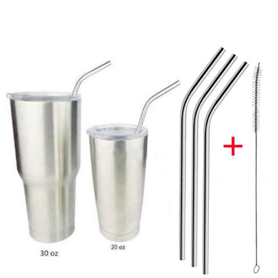 Eco-Friendly 4 Pcs Stainless Steel Metal Straw + 1 Cleaning Brush - Reusable