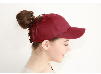 Solid Cotton Ponytail Cap