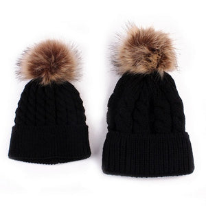 2pcs set Pom Pom Mother and Baby Knitted Hats