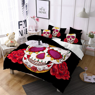 Skull Red Flowers Bedding Set