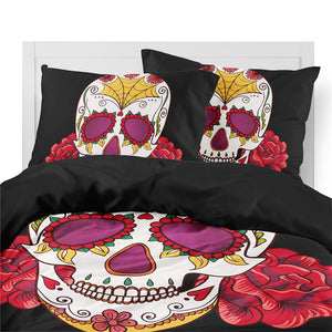 Skull Red Flowers Bedding Set
