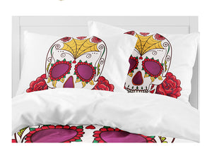 Skull Red Flowers Bedding Set