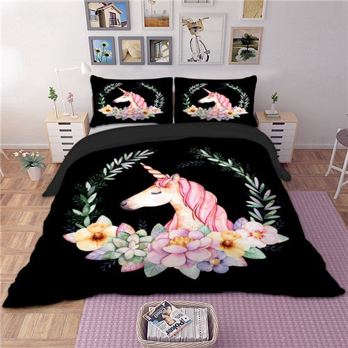 Black Unicorn Bedding Set
