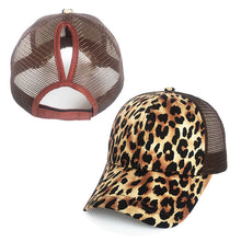 Load image into Gallery viewer, Ponytail Messy Bun Cap Animal Print
