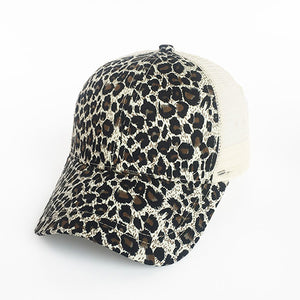 Ponytail Messy Bun Cap Animal Print