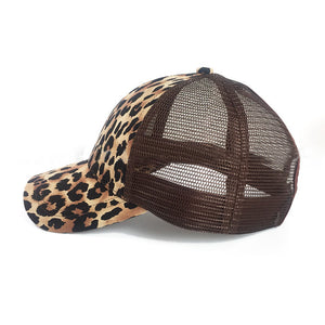 Ponytail Messy Bun Cap Animal Print