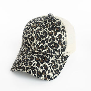 Ponytail Messy Bun Cap Animal Print