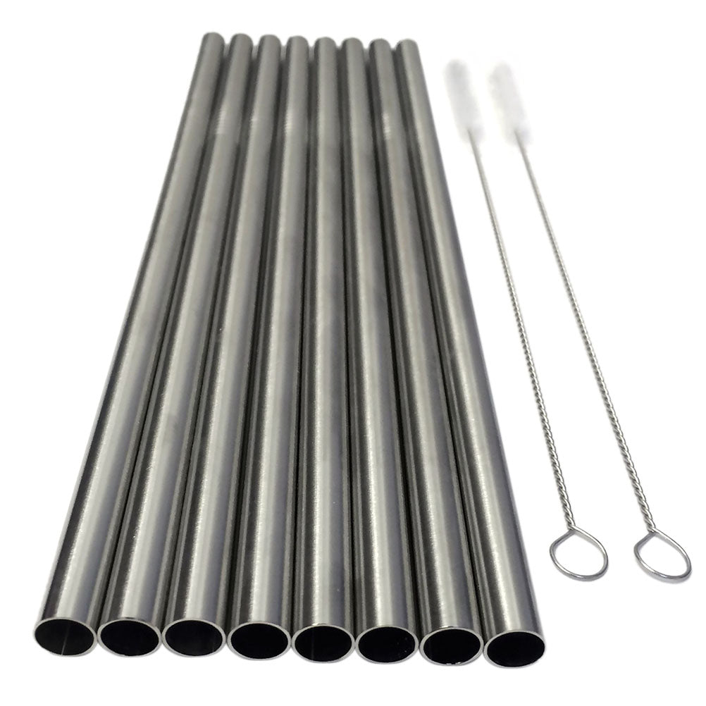 Eco-Friendly 8 Pcs Stainless Steel Straw + 2 Cleaning Brushes - Reusable