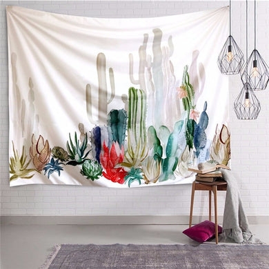 Boho Green Plants Cactus Tapestry