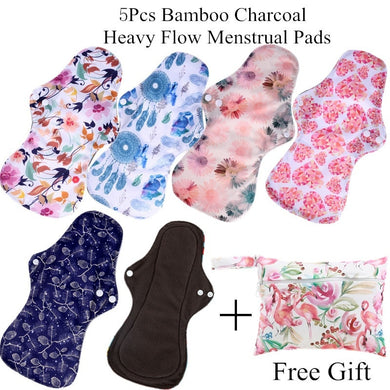 5 Pcs Organic Bamboo Menstrual Pads Set - Heavy Flow + Mini Bag