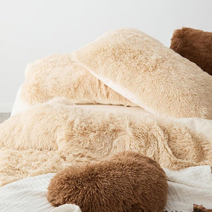 Fluffy Faux Mink & Velvet Fleece Quilt Cover Set - Camel