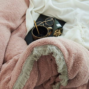 Tassels Faux Lambswool Velvet Bed Set