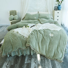 Load image into Gallery viewer, Tassels Faux Lambswool Velvet Bed Set