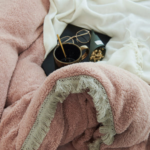 Tassels Faux Lambswool Velvet Bed Set