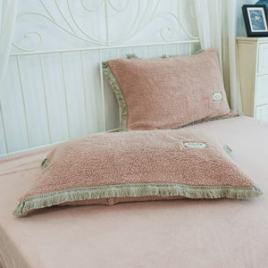 Tassels Faux Lambswool Velvet Bed Set