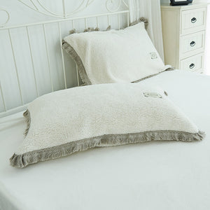 Tassels Faux Lambswool Velvet Bed Set