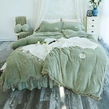 Load image into Gallery viewer, Tassels Faux Lambswool Velvet Bed Set