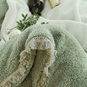 Tassels Faux Lambswool Velvet Bed Set