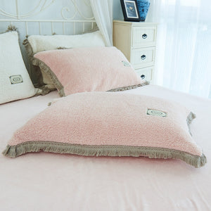 Tassels Faux Lambswool Velvet Bed Set