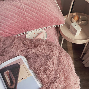 Fluffy Faux Mink & Velvet Fleece Quilt Cover Set - Soft Dusty Rose