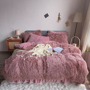 Fluffy Faux Mink & Velvet Fleece Quilt Cover Set - Soft Dusty Rose