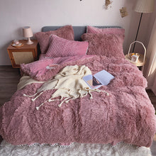 Load image into Gallery viewer, Fluffy Faux Mink &amp; Velvet Fleece Quilt Cover Set - Soft Dusty Rose