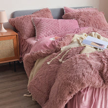 Load image into Gallery viewer, Fluffy Faux Mink &amp; Velvet Fleece Quilt Cover Set - Soft Dusty Rose