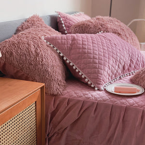 Fluffy Faux Mink & Velvet Fleece Quilt Cover Set - Soft Dusty Rose